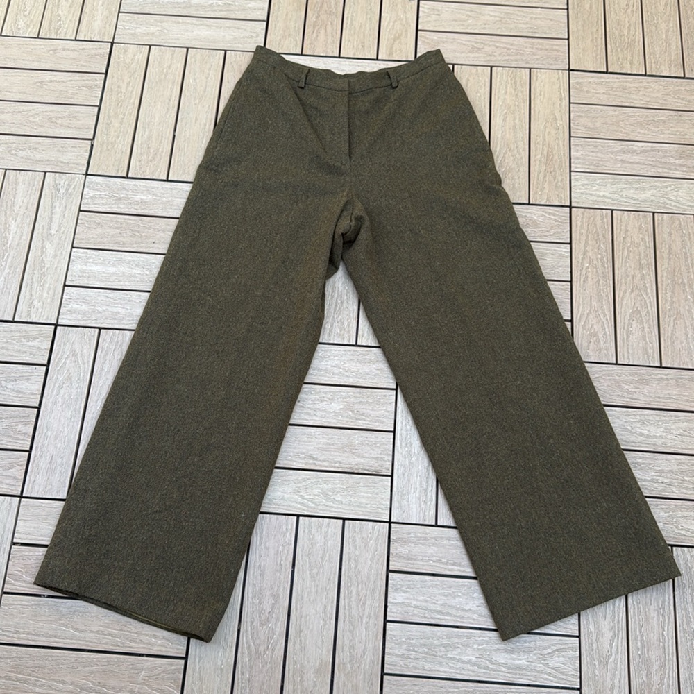 DKNY Classics moth green brown wool high waisted wide leg dress pants